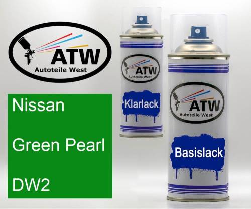 Nissan, Green Pearl, DW2: 400ml Sprühdose + 400ml Klarlack - Set, von ATW Autoteile West.